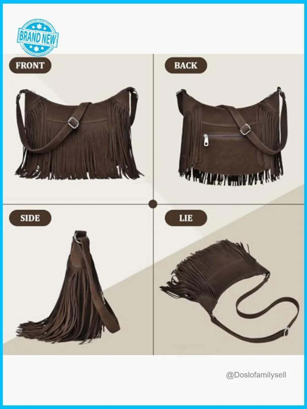 Vintage Suede Fringe Hobo Bag Crossbody Tassel Shoulder Purse Western Cowgirl